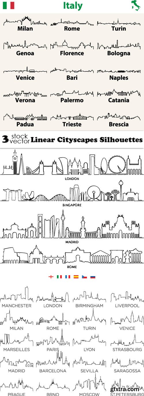 Vectors - Linear Cityscapes Silhouettes