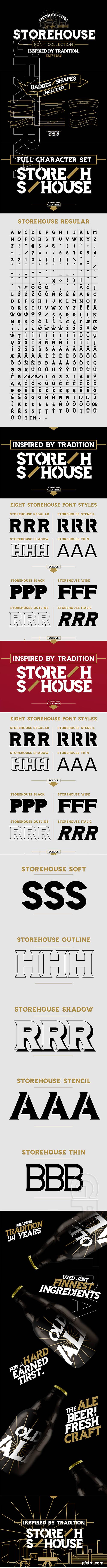 CreativeMarket - Storehouse Font + Vector shapes 2683495