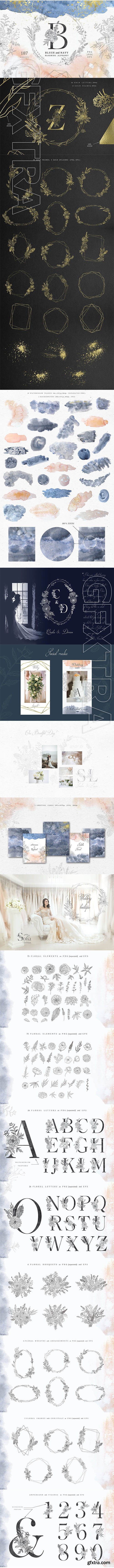 Blush & Navy Blooming Alphabet