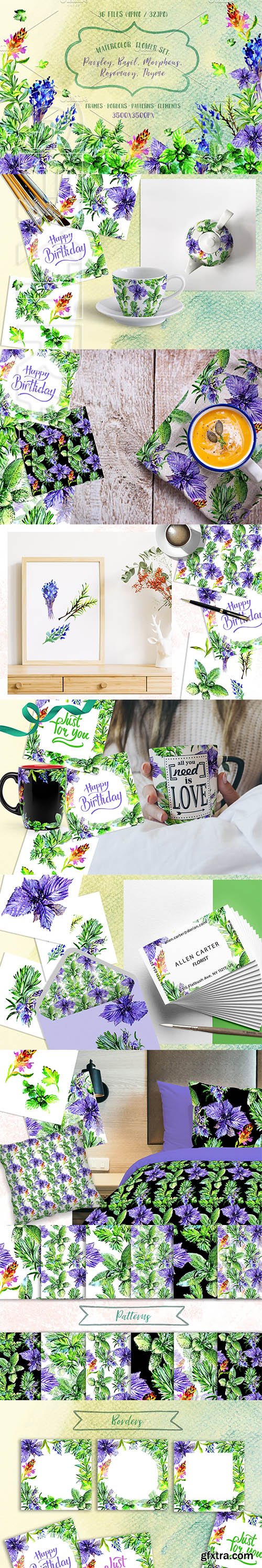 Bouquet of herbs PNG watercolor set