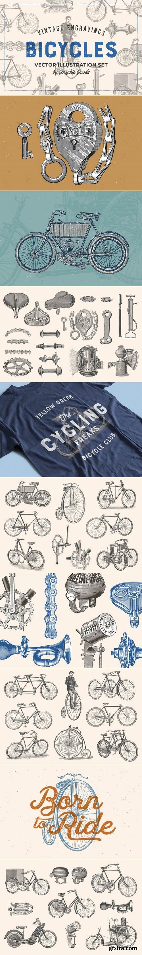 Bicycles - Vintage Illustration Set