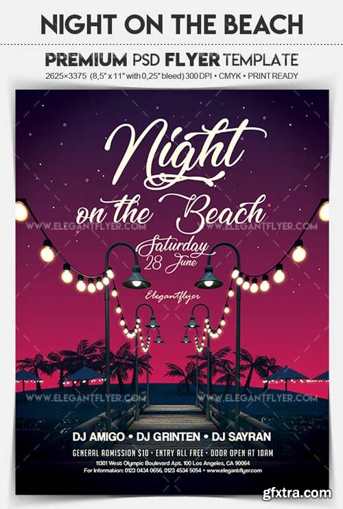 Night on the Beach V1 2018 Flyer PSD Template