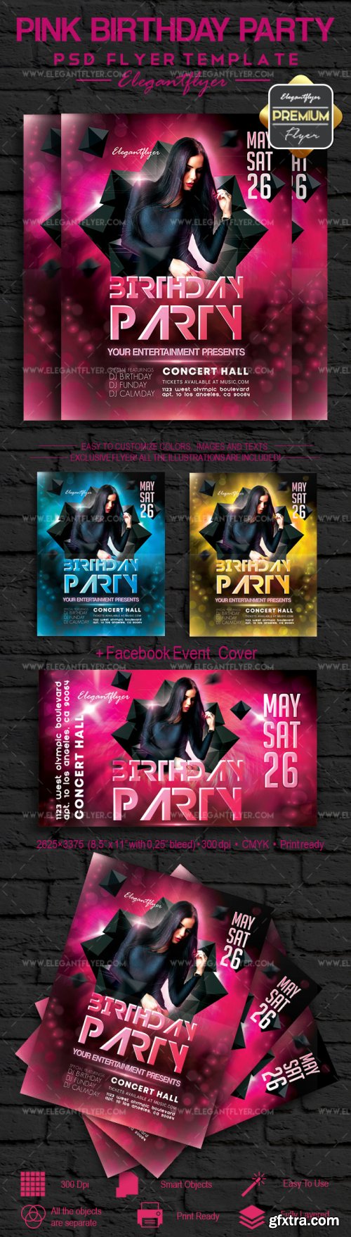 Pink Birthday Party V1 2018 Flyer PSD Template