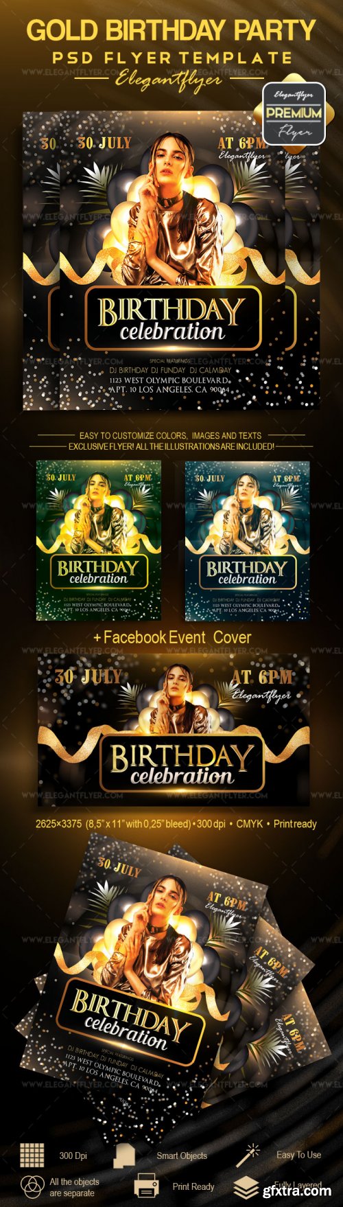 Gold Birthday Party V1 2018 Flyer PSD Template