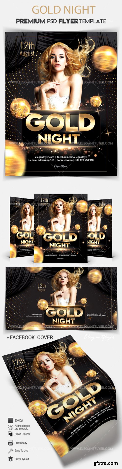 Gold Night V16 2018 Flyer PSD Template