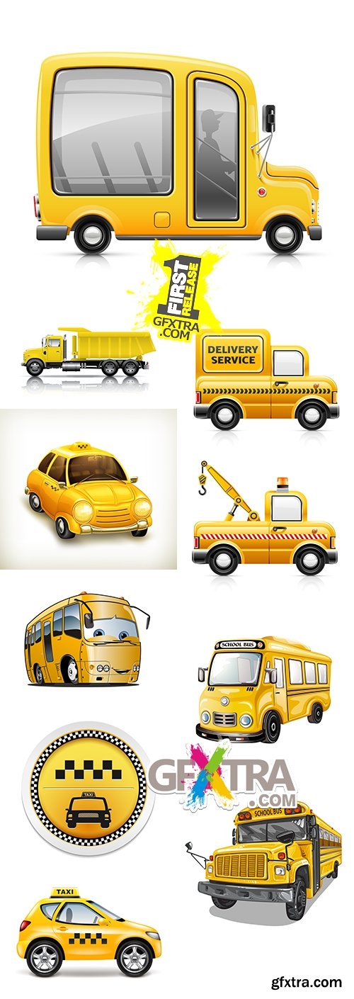 Yellow car of taxi bus truck collection illustrations