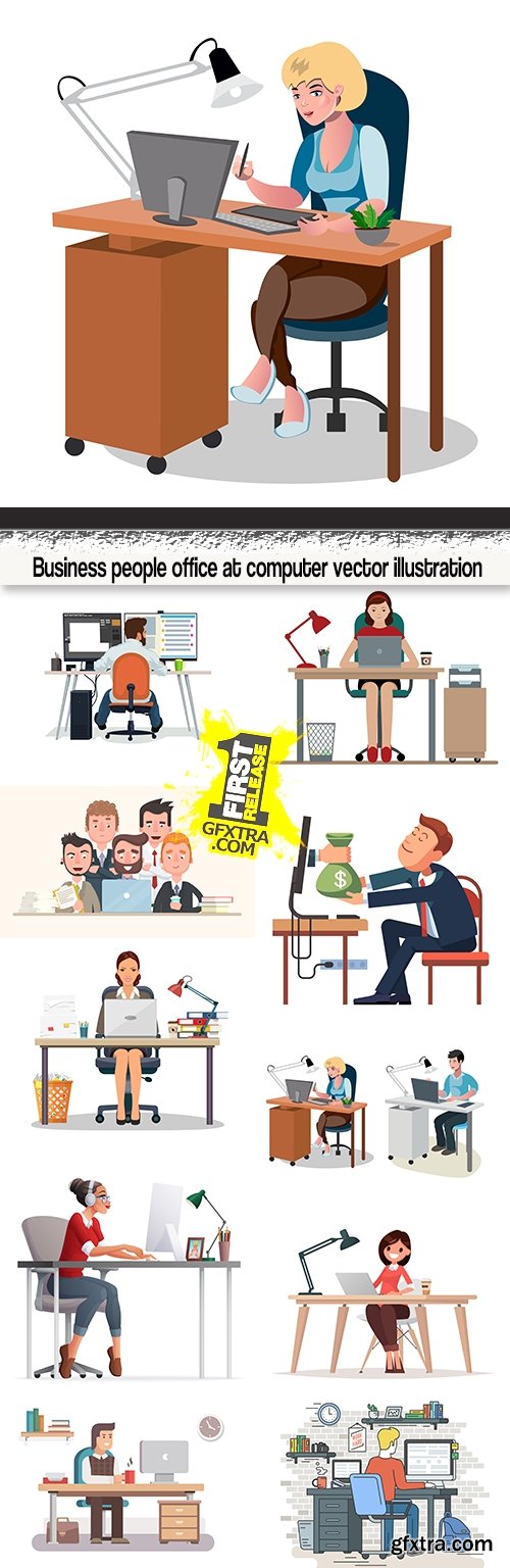 Business people office at computer vector illustration