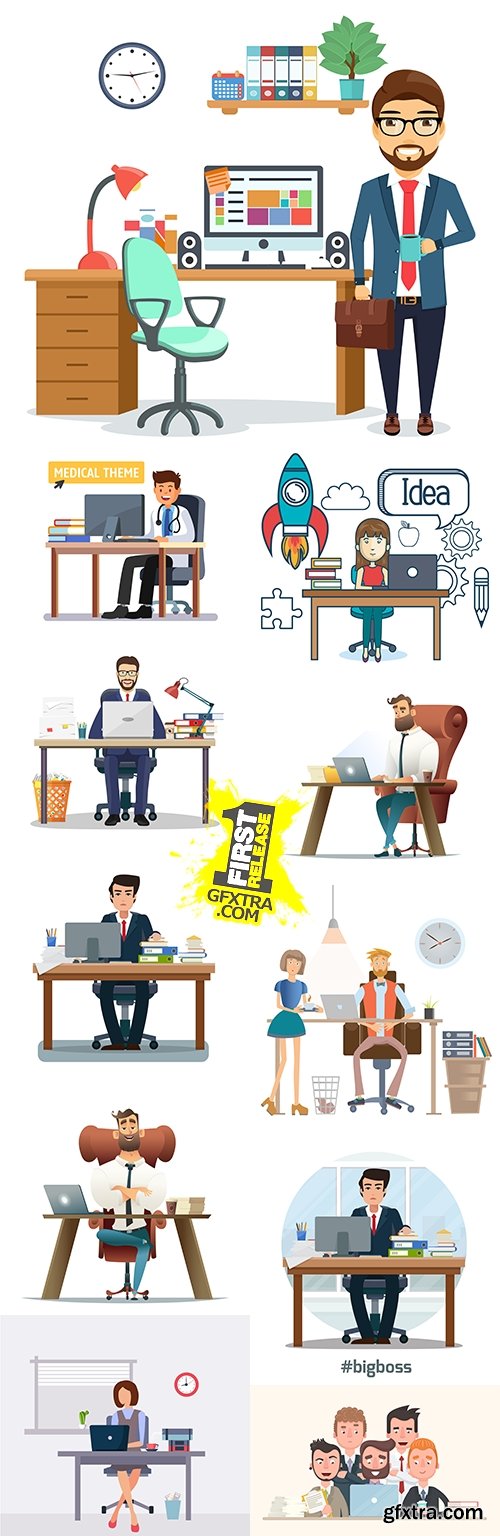 Business people office at computer vector illustration