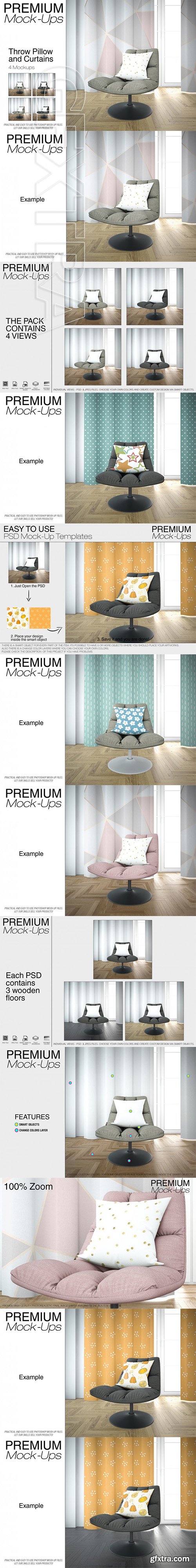 Throw Pillow & Curtains Mockup Set