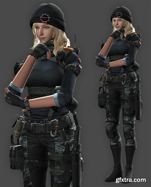 Blonde Armed Woman in Boots 3d Model