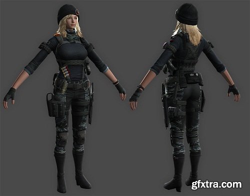 Blonde Armed Woman in Boots 3d Model