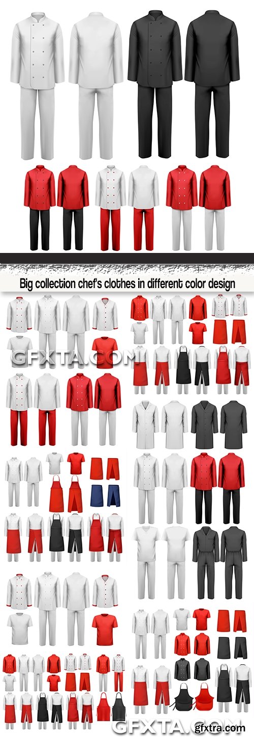 Big collection chef\'s clothes in different color design