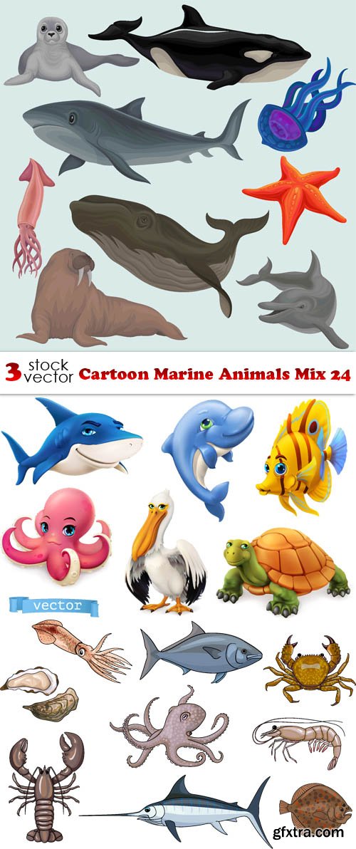 Vectors - Cartoon Marine Animals Mix 24