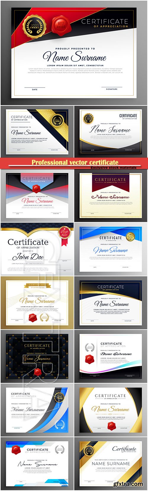 Professional vector certificate of appreciation template