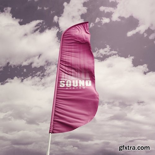 3D Flags Feather  Bow  Sail Flag Mockup