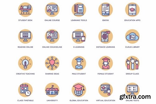 Online Education Rounded Flat Icons