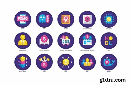 95 Cryptocurrency Flat Icons