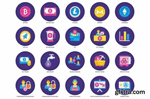 95 Cryptocurrency Flat Icons