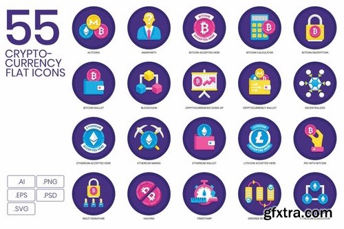 95 Cryptocurrency Flat Icons