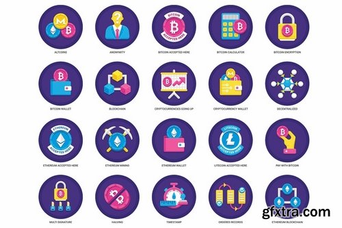 95 Cryptocurrency Flat Icons