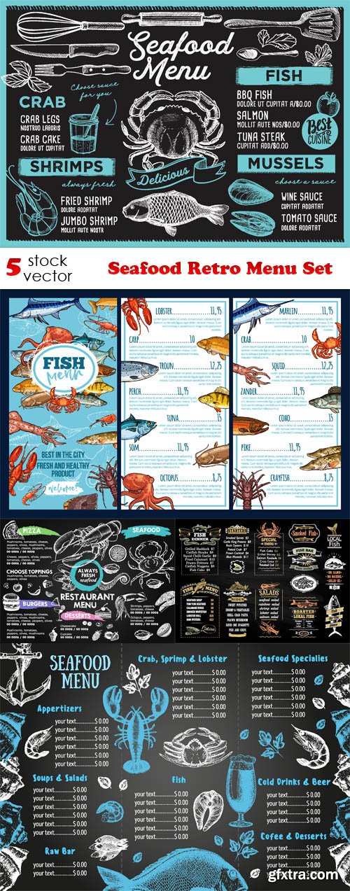 Vectors - Seafood Retro Menu Set