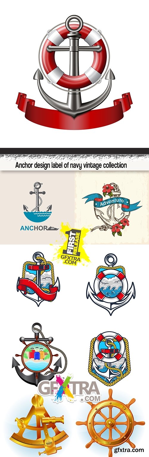 Anchor design label of navy vintage collection