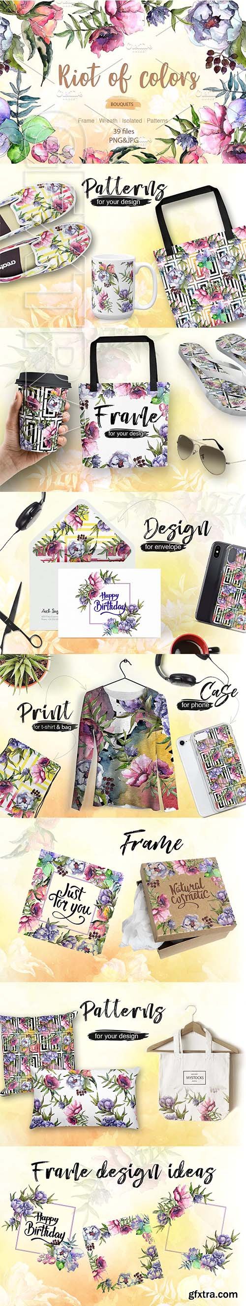 CreativeMarket - Cool bouquets flowers PNG watercolor 2735387