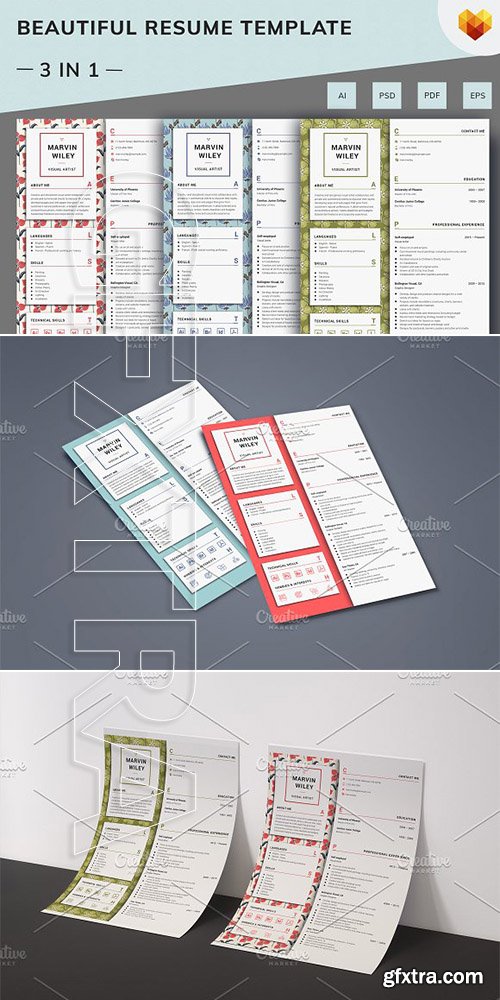 CreativeMarket - Visual Artist Resume Template 2708394