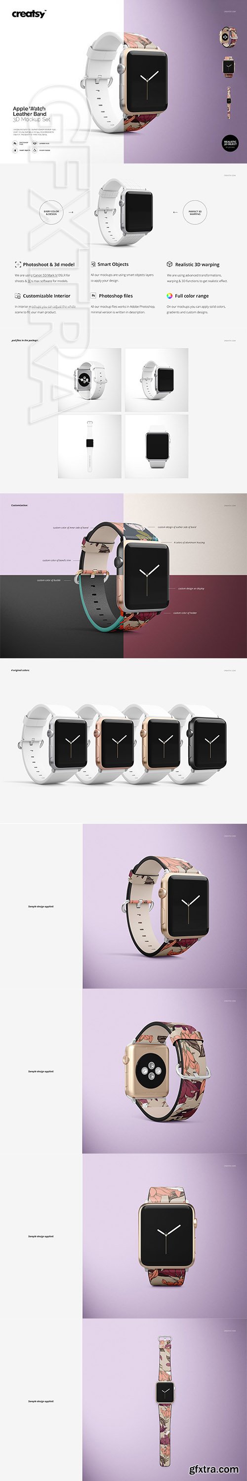 CreativeMarket - Apple Watch Leather Band Mockup Set 2737923