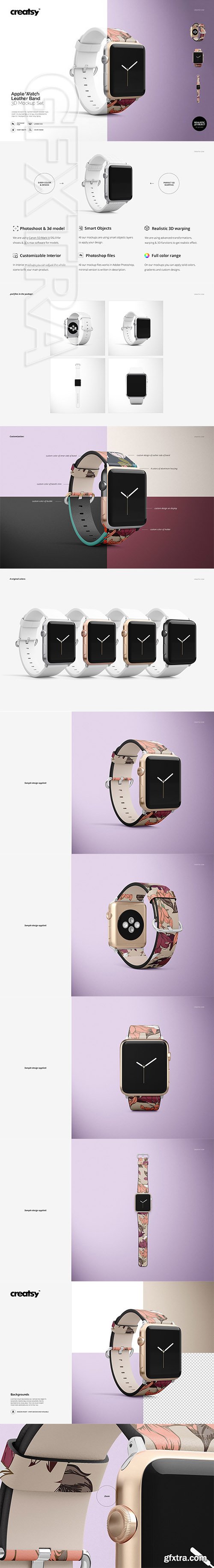 CreativeMarket - Apple Watch Leather Band Mockup Set 2737923