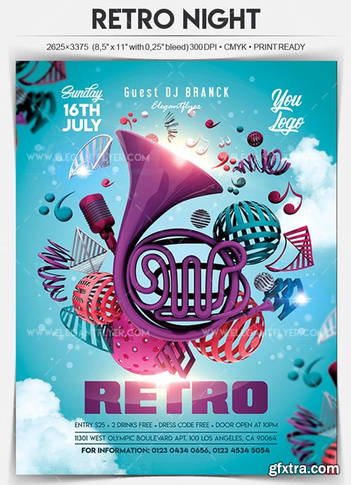 Retro Night V6 2018 Flyer PSD Template