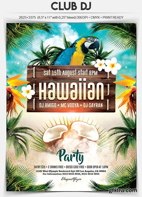 Hawaiian Party V1 2018 Flyer PSD Template