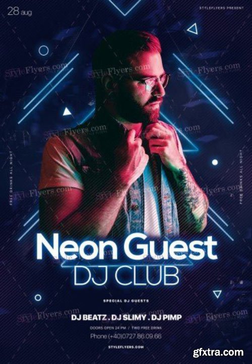 Neon Guest DJ Club V21 2018 PSD Flyer Template