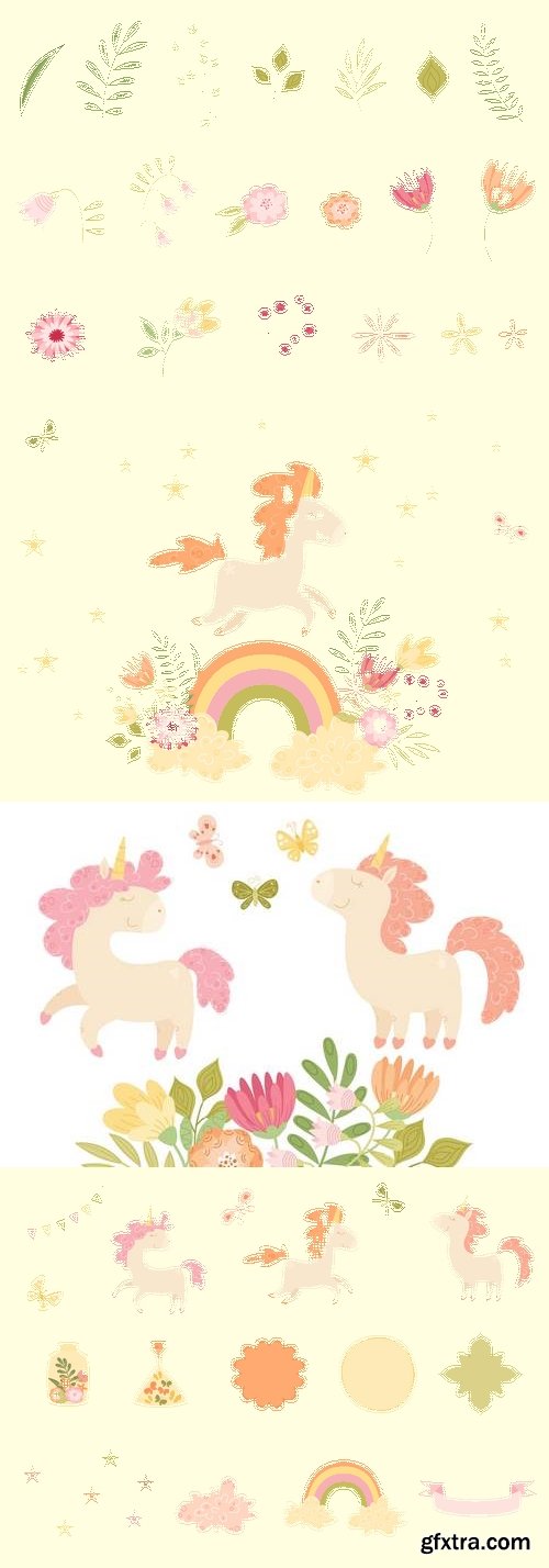 Unicorns and Florals Vector Collection