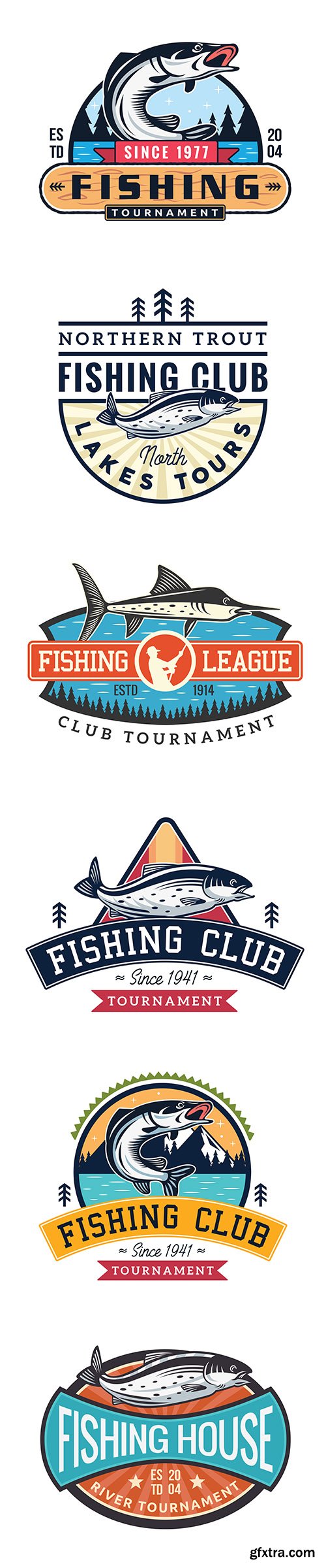 Vector Set - Modern Summer Fishing Logo Badge Illustrations