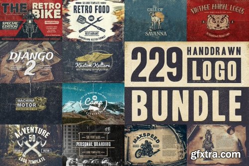 Vintage Rustic Bundle of 325+ Logos, Fonts and Photo Mockups