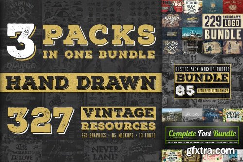 Vintage Rustic Bundle of 325+ Logos, Fonts and Photo Mockups