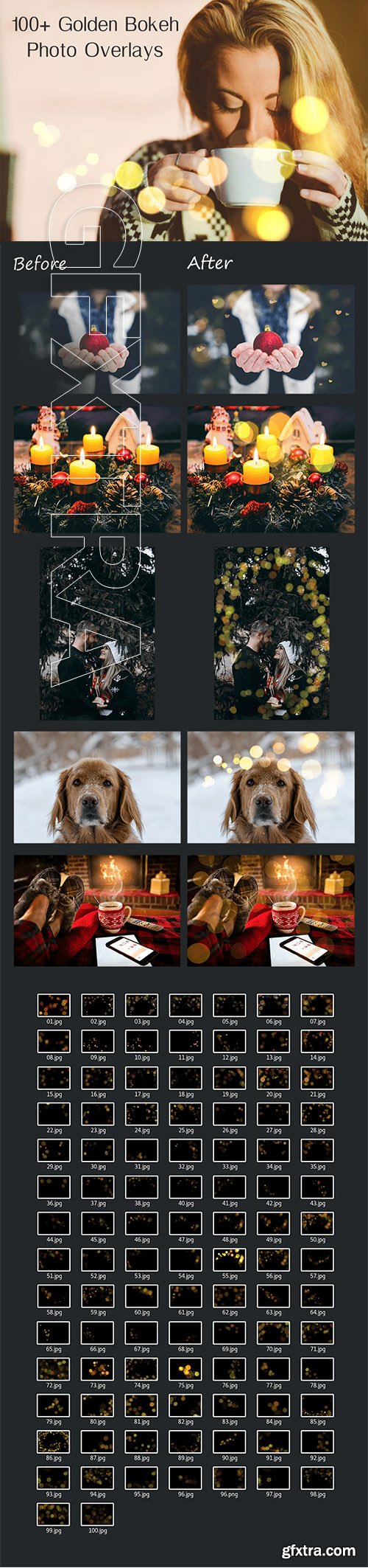 100 Golden Bokeh Photo Overlays