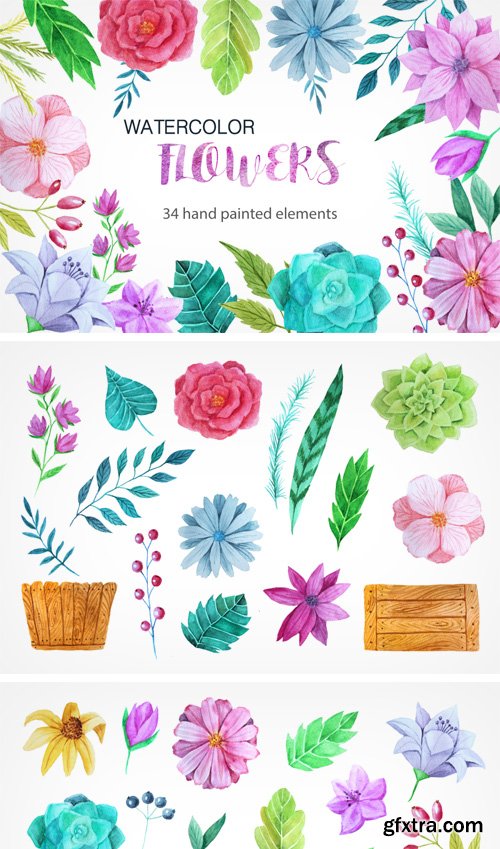 Designbundles - Watercolor Flower Pack 13963