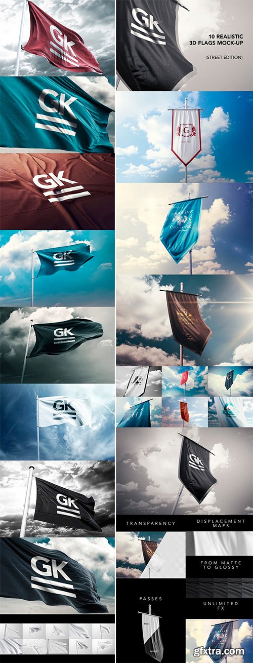 Realistic 3D Flag Mock Ups Bundle