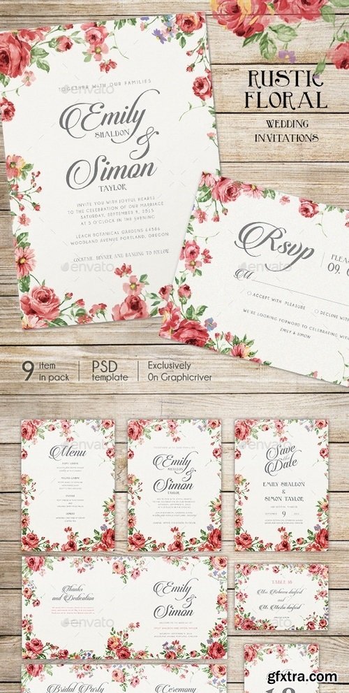 GraphicRiver - Rustic Floral Wedding Invitations 10358801