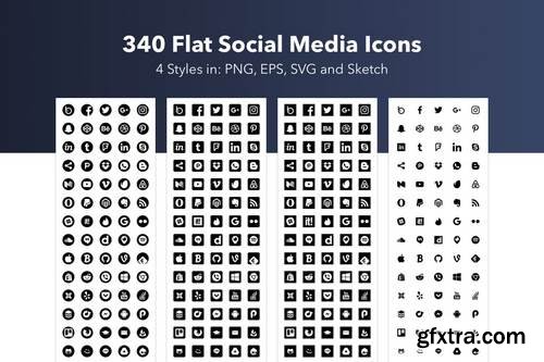 340 Flat Social Media Icons