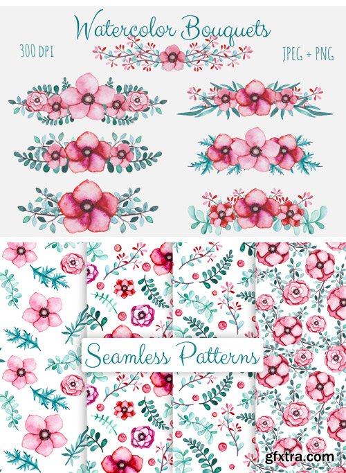 Fontbundles - Watercolor Flowers and Birds Set 14323