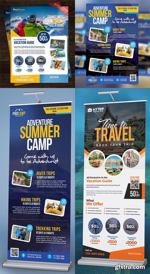 4 Travel Tour & Adventure Summer Flyers/Roll-up PSD Collection