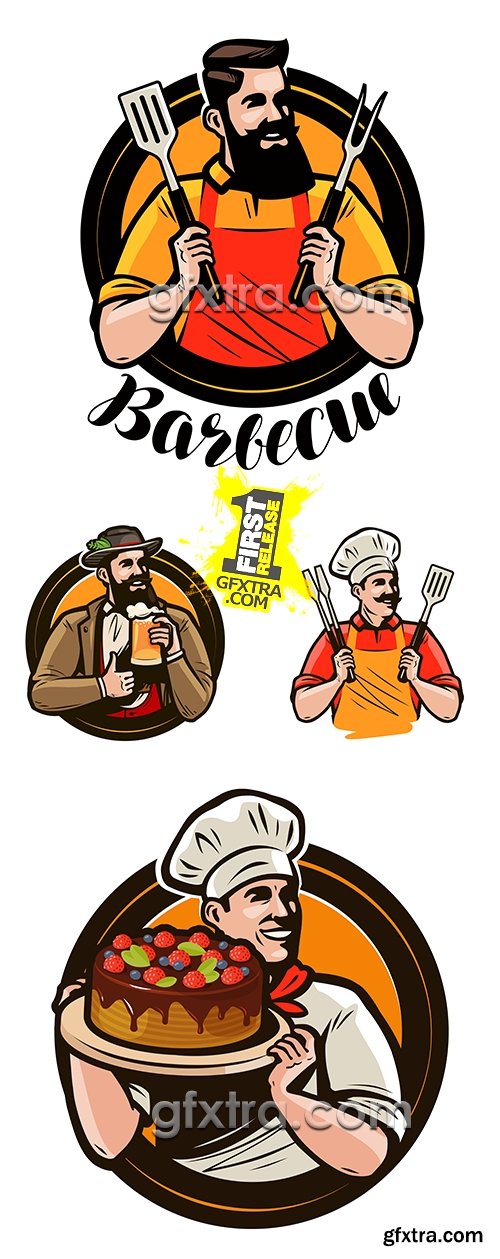 Vector illustration Chef cook emblem for menu of restaurant