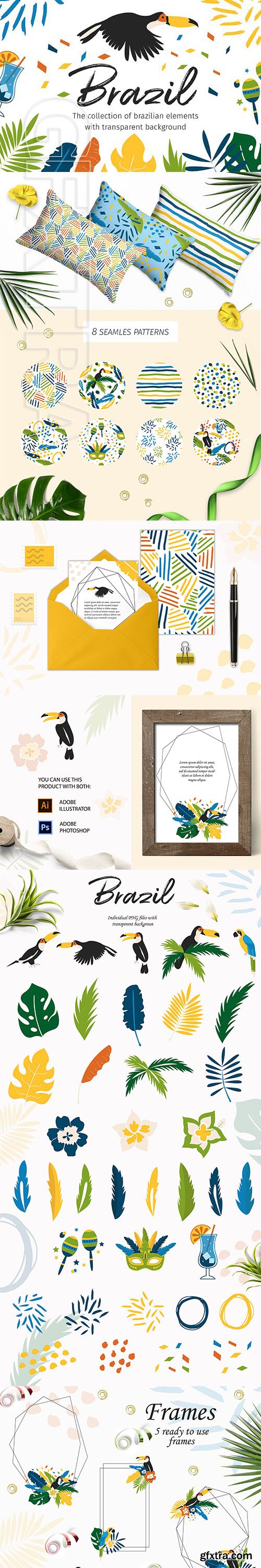 CreativeMarket - Brazil Elements&Patterns+BONUS 2580744