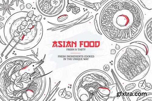 Hand Drawn Asian Restaurant Menu