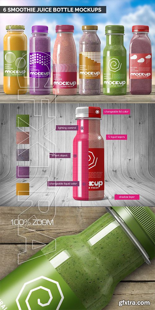 CreativeMarket - Smoothie Juice Bottle Mockups Bundle 2739075