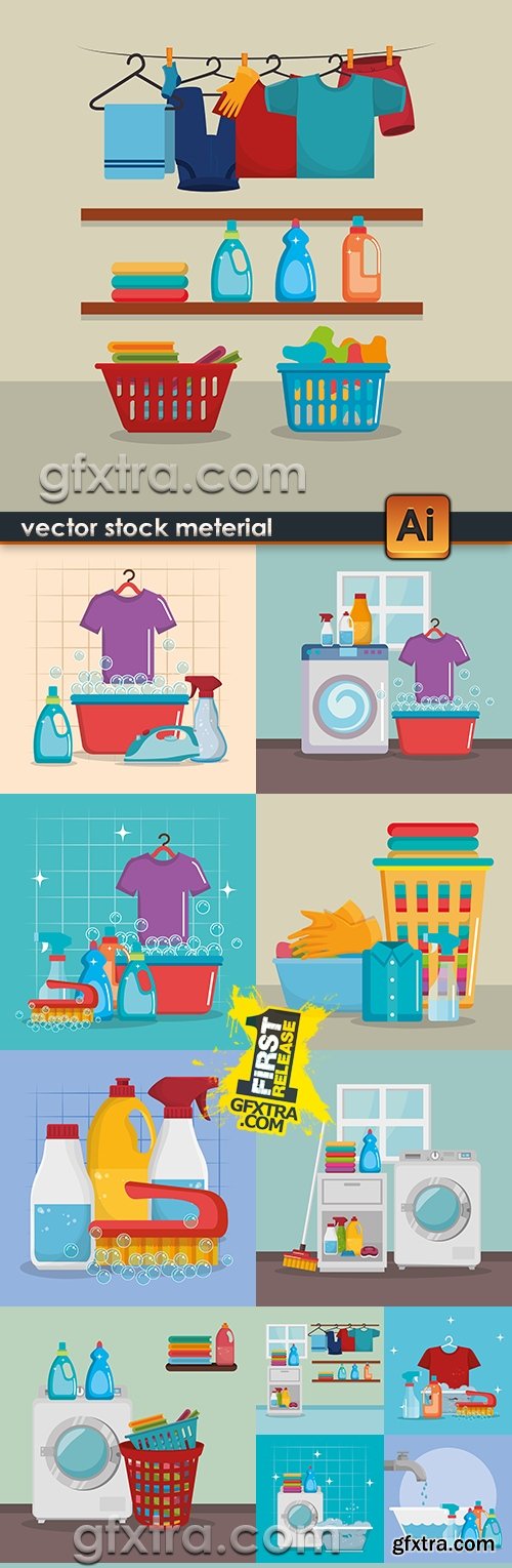 Washing machine and cleaning means housework illustration