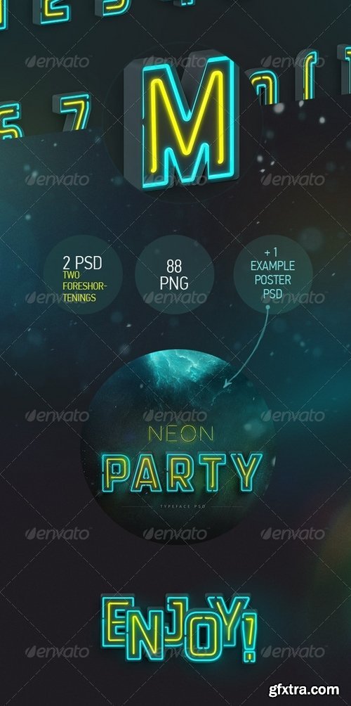 GraphicRiver - Neon Typeface (3 PSD, 88 PNG) 7789963